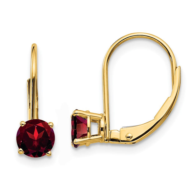 14K Gold 5mm Garnet Leverback Earrings - Gemstone