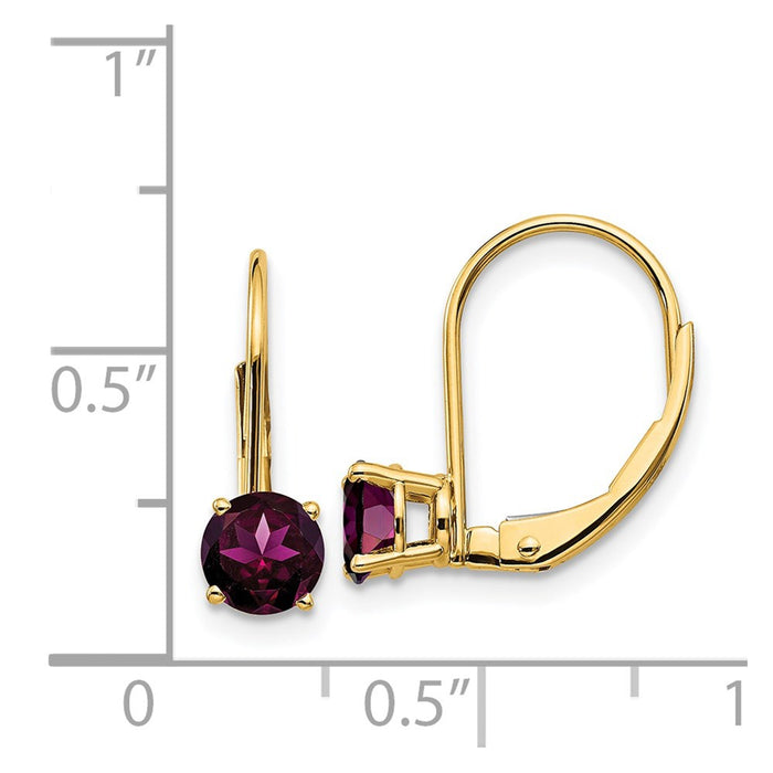 Exclusive 14K Gold 5mm Rhodolite Garnet Leverback Earrings - Stylish Luxury!-4
