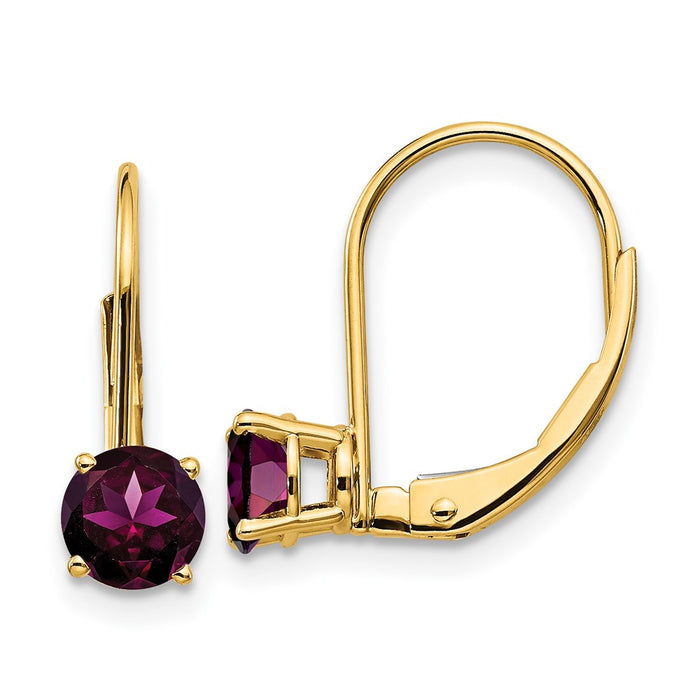 Exclusive 14K Gold 5mm Rhodolite Garnet Leverback Earrings - Stylish Luxury!-1