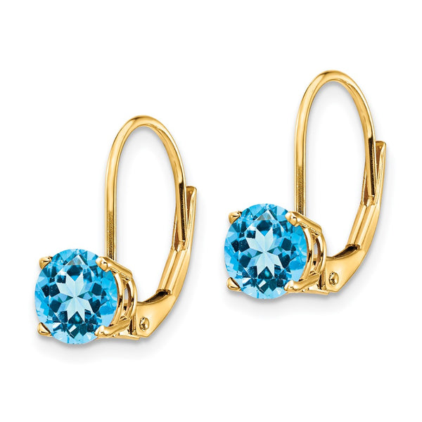 14K Gold 6mm Blue Topaz Leverback Earrings - Style GR1-1015341