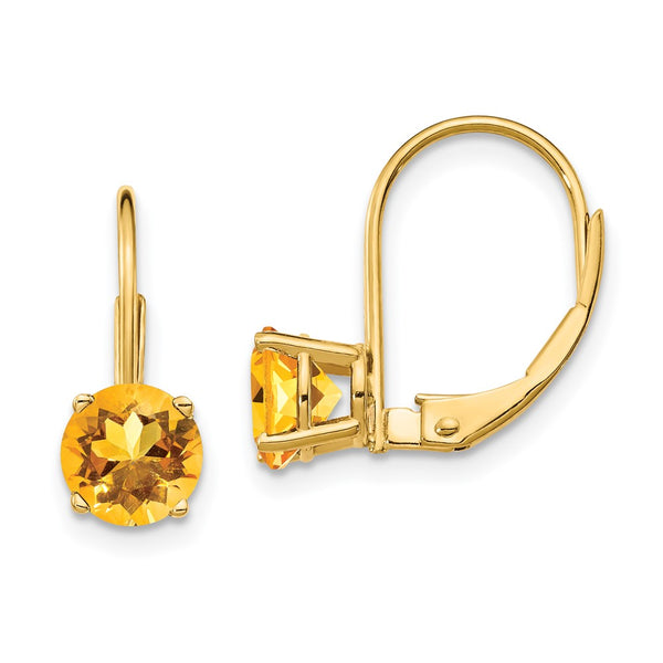 14K Gold 6mm Citrine Leverback Earrings - Style GR1-1020556