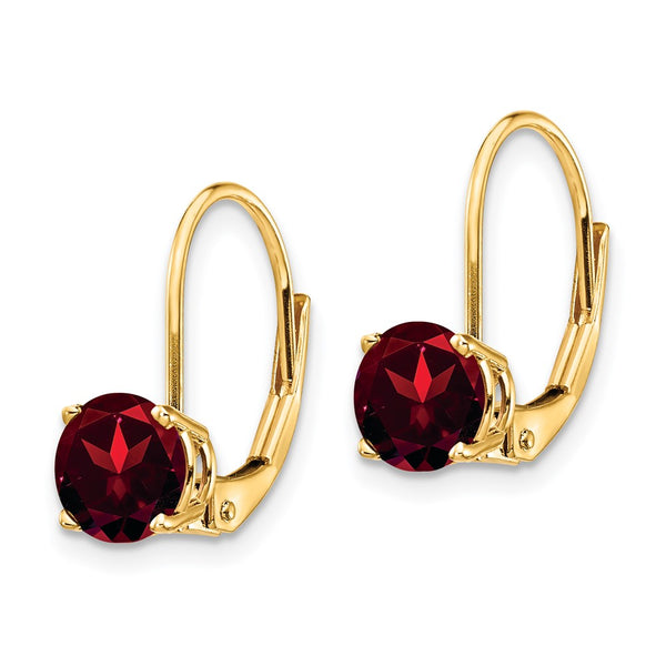 14K Gold 6mm Garnet Leverback Earrings - Style GR1-1020559