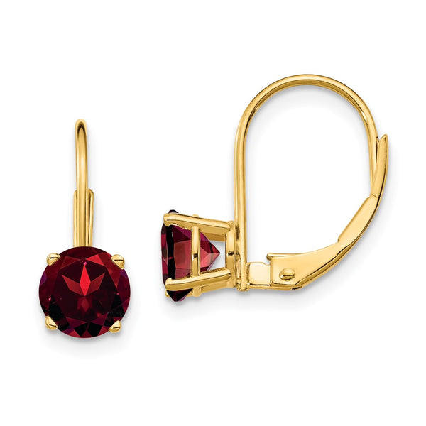 14K Gold 6mm Garnet Leverback Earrings - Style GR1-1020559