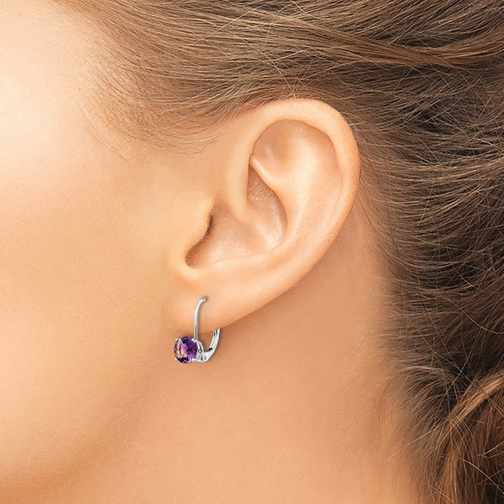 Shop Stylish 14K White Gold 6mm Amethyst Leverback Earrings - Affordable Luxury!