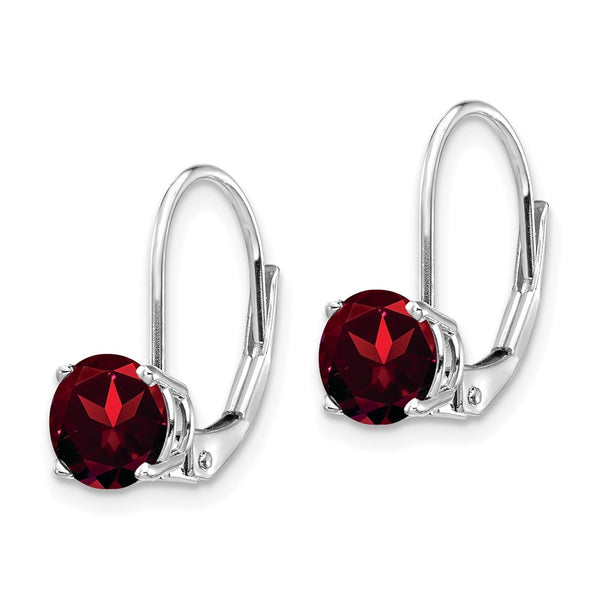 14K White Gold 6mm Garnet Leverback Earrings - Style GR1-1020578