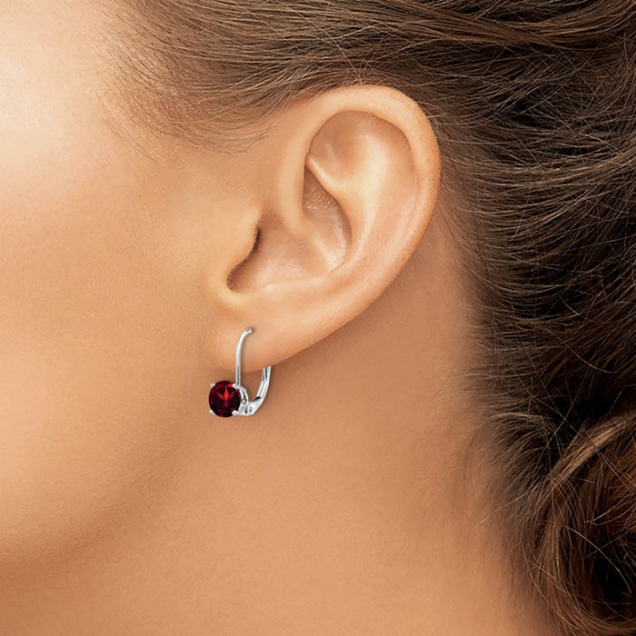 Exclusive 14K White Gold 6mm Garnet Leverback Earrings - Stylish Value!-3