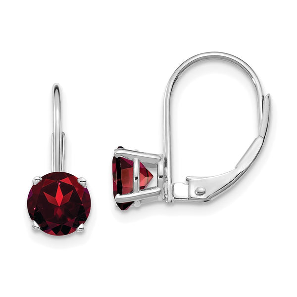 14K White Gold 6mm Garnet Leverback Earrings - Style GR1-1020578