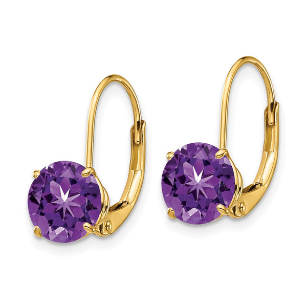 14K Gold 7mm Amethyst Leverback Earrings