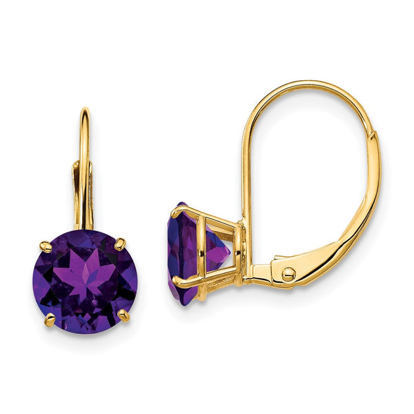 14K Gold 7mm Amethyst Leverback Earrings