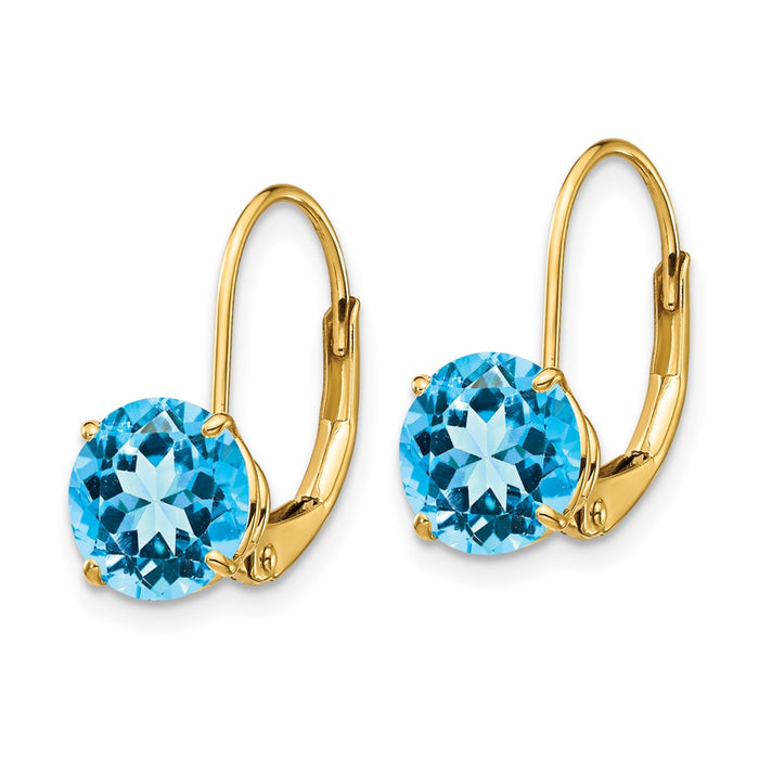 High-Quality 14K Gold 7mm Blue Topaz Earrings - Stylish & Affordable Choice!-2