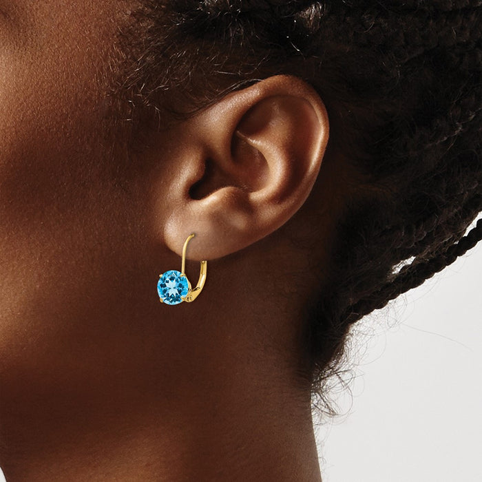 High-Quality 14K Gold 7mm Blue Topaz Earrings - Stylish & Affordable Choice!-3