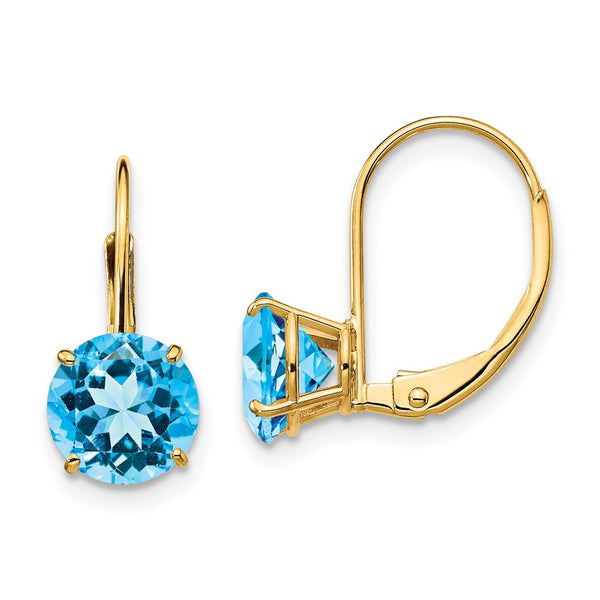 14K Gold 7mm Blue Topaz Earrings