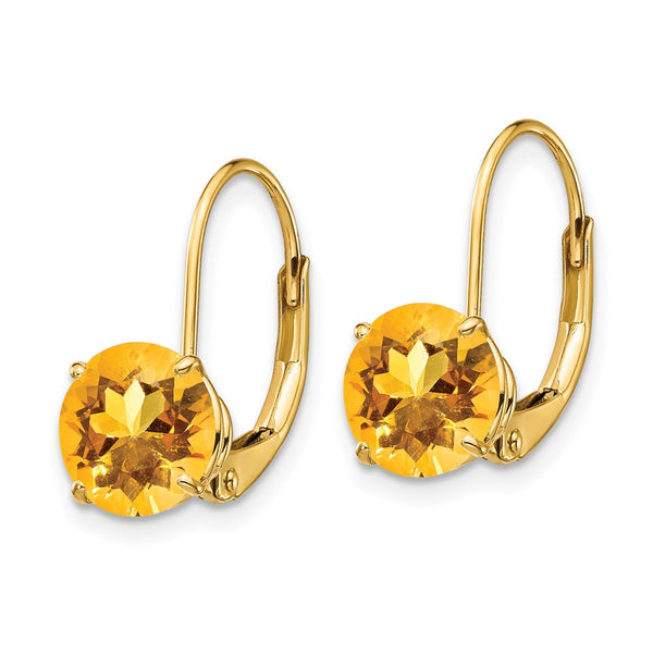 14K Gold 7mm Citrine Leverback Earrings