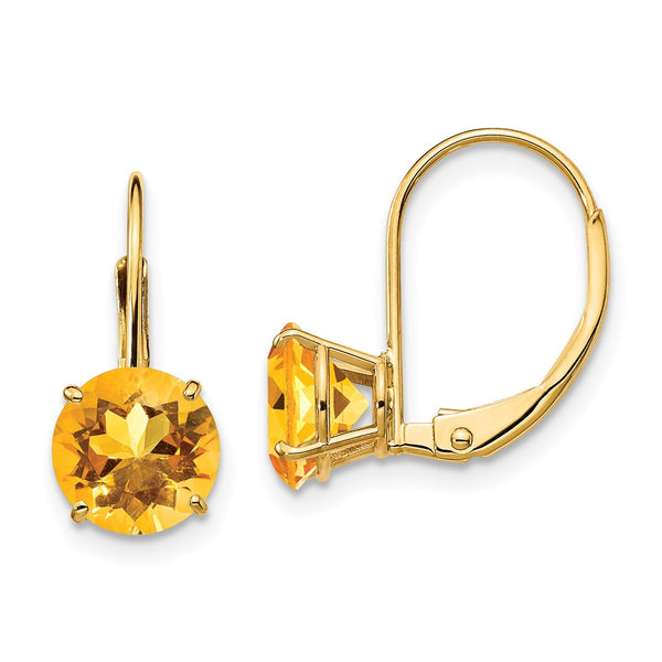 14K Gold 7mm Citrine Leverback Earrings