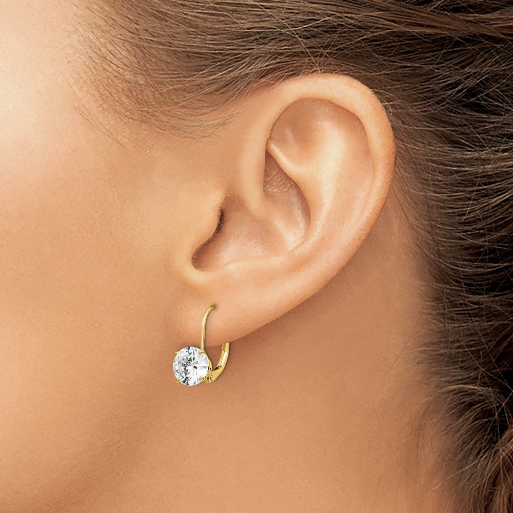 Exclusive 14K Gold 7mm Cubic Zirconia Leverback Earrings - Stylish Luxury Value