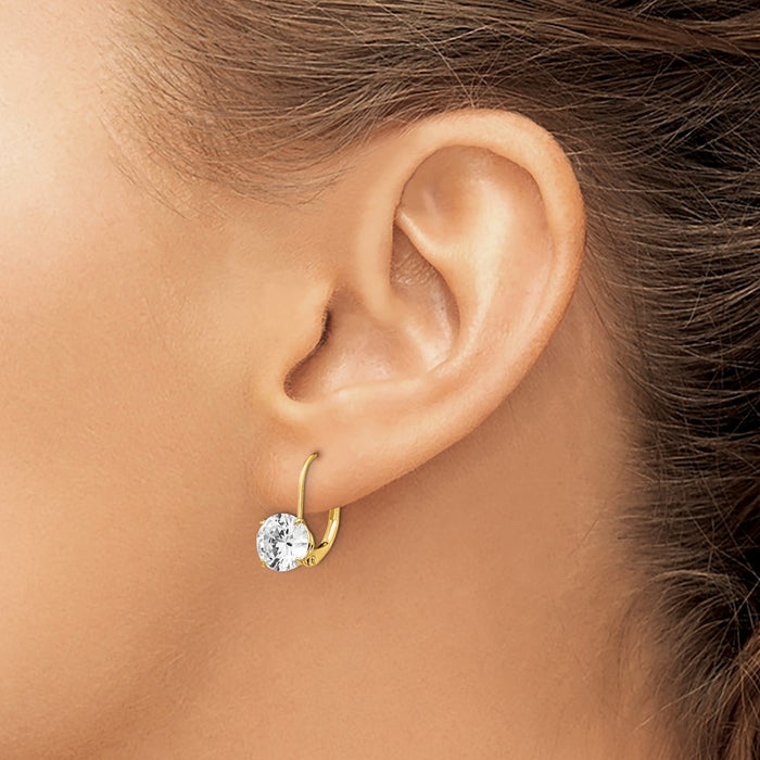 Exclusive 14K Gold 7mm Cubic Zirconia Leverback Earrings - Stylish Luxury Value-3