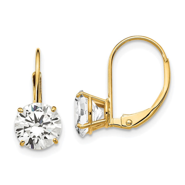 14K Gold 7mm Cubic Zirconia Leverback Earrings