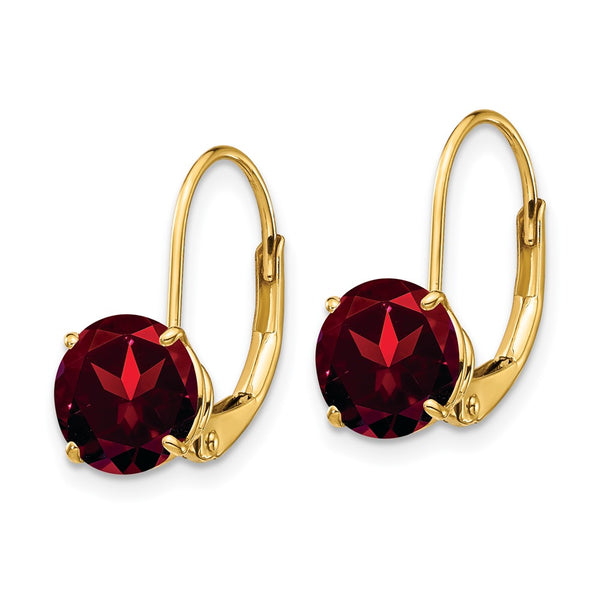 14K Gold Round Garnet Leverback Earrings