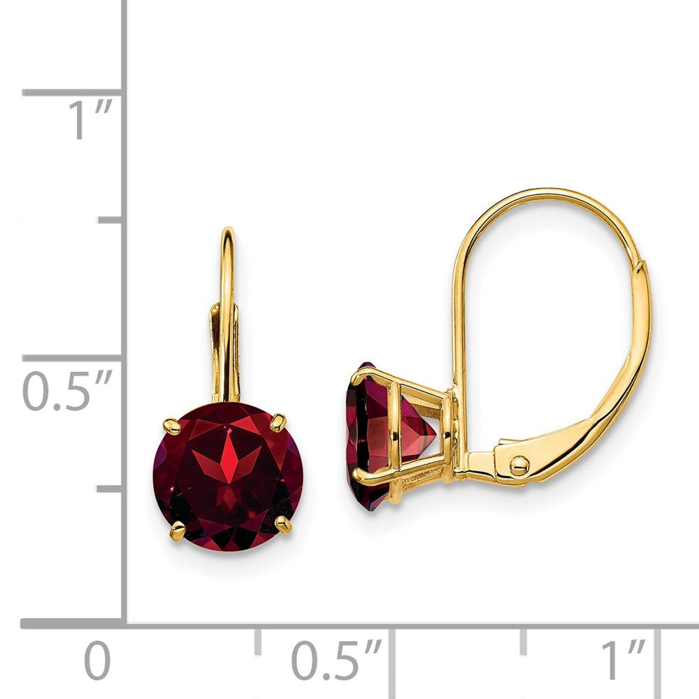 High-Quality 14K Gold Round Garnet Leverback Earrings - Affordable Luxury!