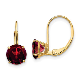 High-Quality 14K Gold Round Garnet Leverback Earrings - Affordable Luxury!