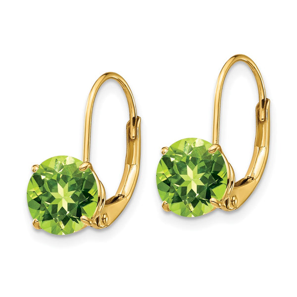 14K Gold 7mm Peridot Leverback Earrings