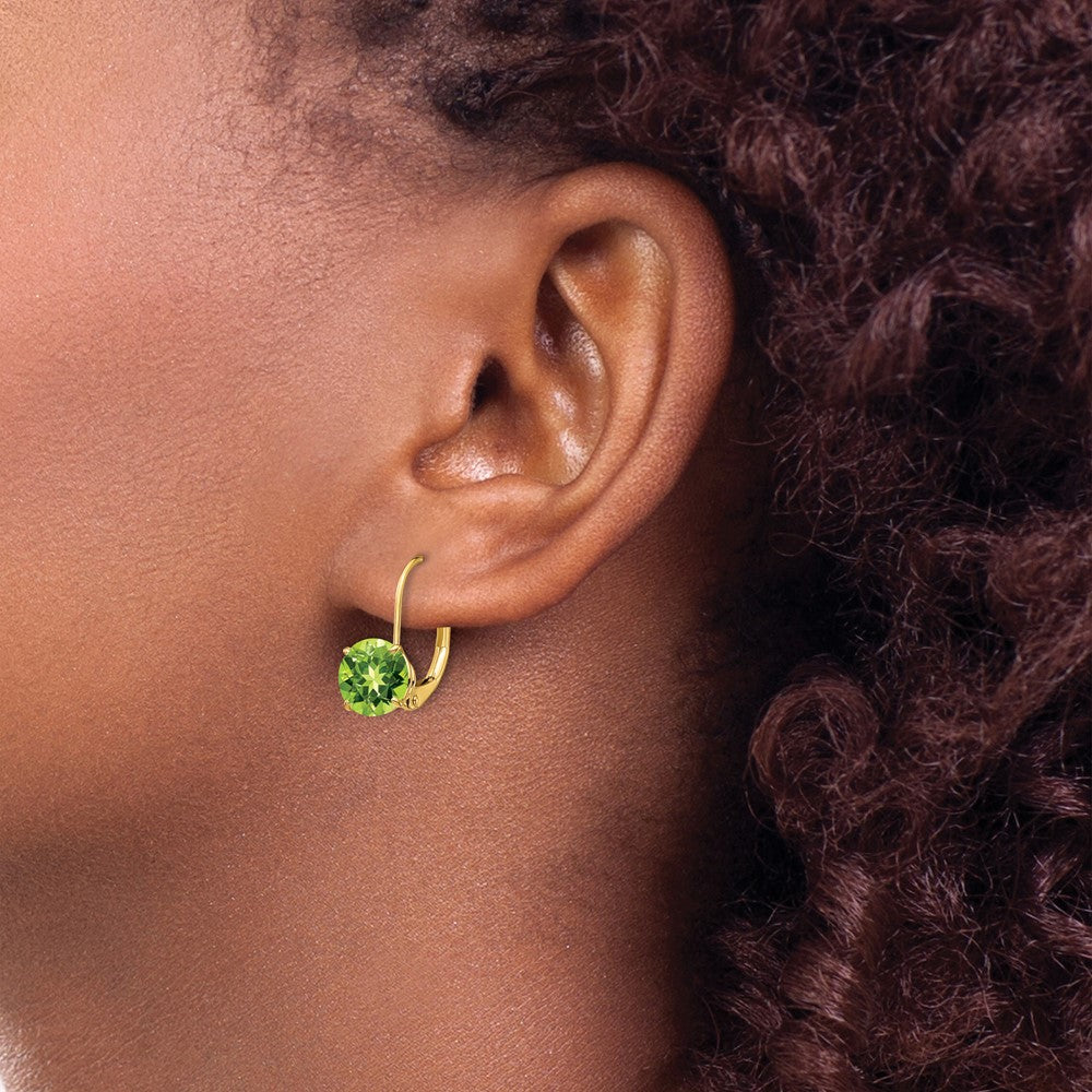 Shop Stylish 14K Gold 7mm Peridot Leverback Earrings - Luxury Value & Quality!