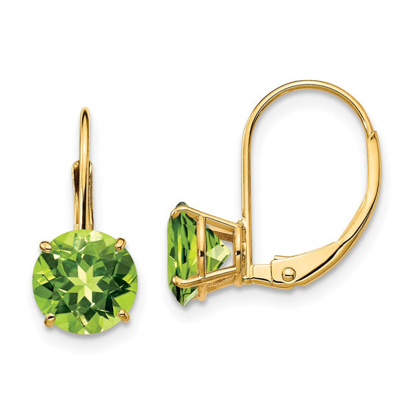 14K Gold 7mm Peridot Leverback Earrings