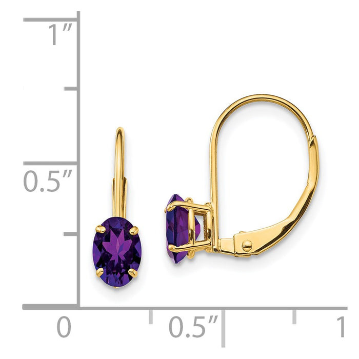 Shop Stylish 14K Gold Leverback Earrings with 6x4mm Oval Amethyst, Affordable Value!-4