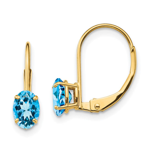 High-Quality 14K Gold 6x4mm Blue Topaz Leverback Earrings - Stylish Value!