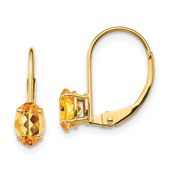 14K Gold 6x4mm Oval Citrine Leverback Earrings at Prices