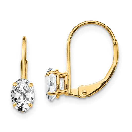 Designer 14K Gold Leverback Earrings with 6x4mm Oval Cubic Zirconia - Stylish Value