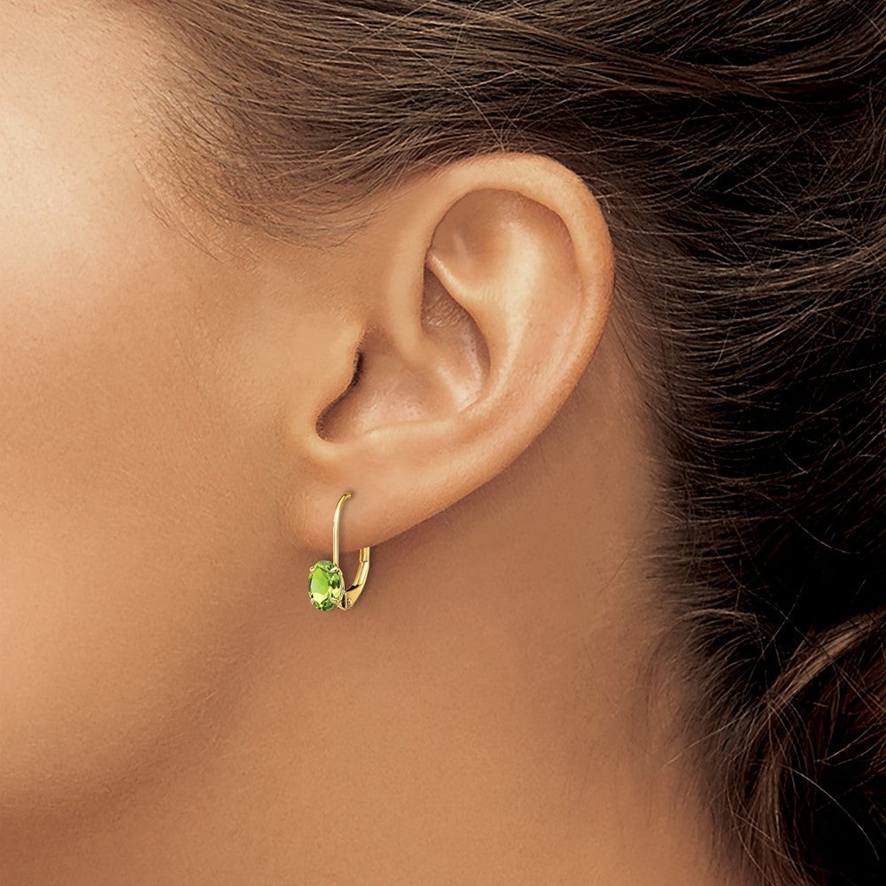 Shop Exclusive 14K Gold 6x4mm Oval Peridot Leverback Earrings - Stylish Value!