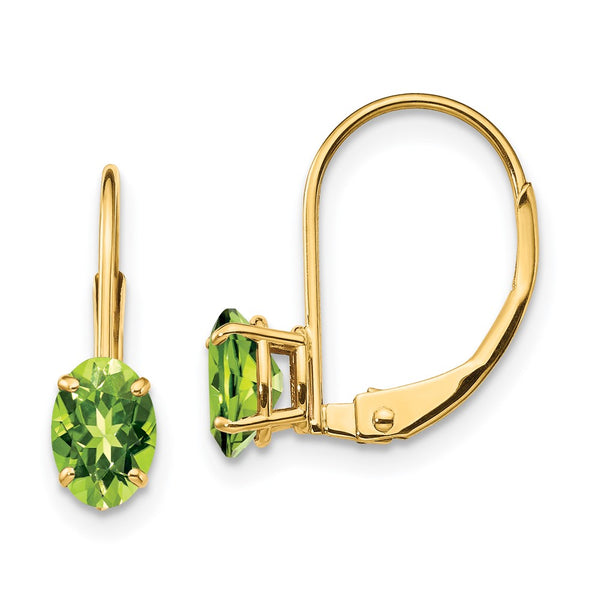 14K Gold 6x4mm Oval Peridot Leverback Earrings