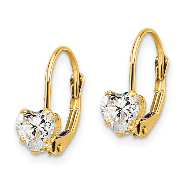 14K Gold 5mm Heart-Shaped CZ Leverback Earrings