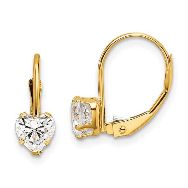14K Gold 5mm Heart-Shaped CZ Leverback Earrings