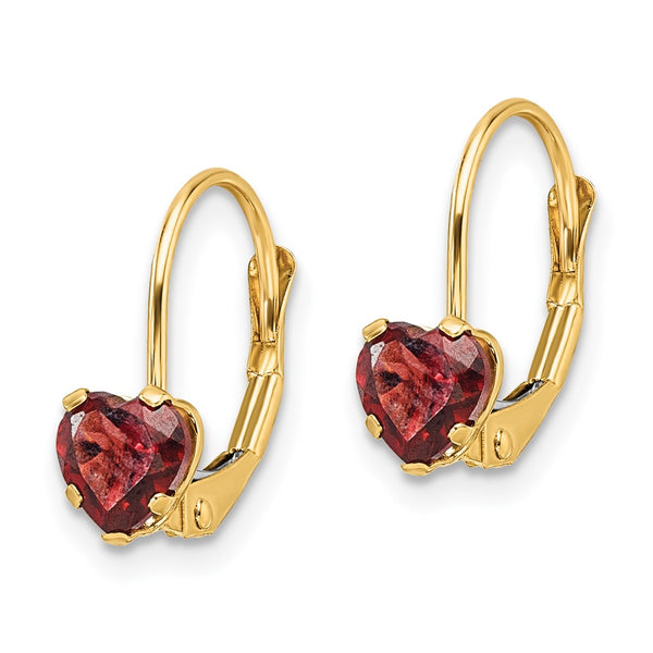 14K Gold 5mm Heart-Shaped Garnet Leverback Earrings