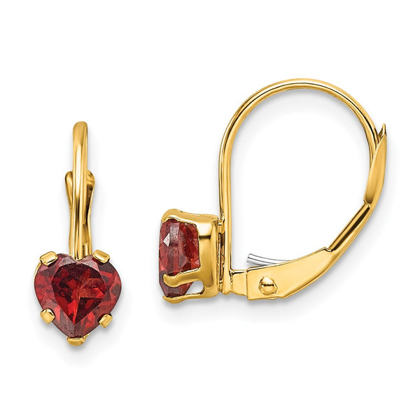 14K Gold 5mm Heart-Shaped Garnet Leverback Earrings
