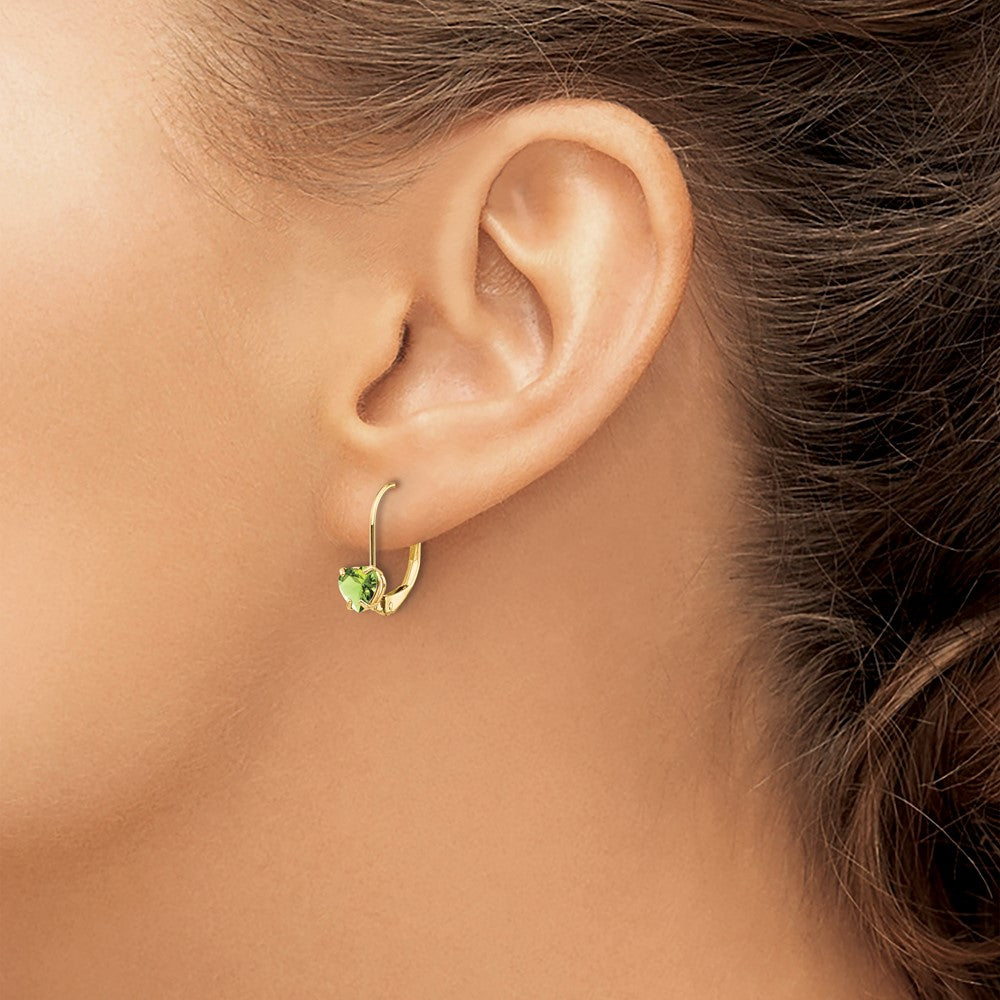 Shop Stylish 14K Gold 5mm Heart-Shaped Peridot Leverback Earrings