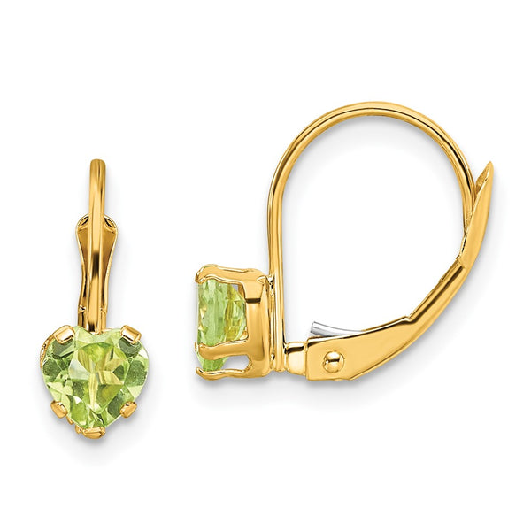 14K Gold 5mm Heart-Shaped Peridot Leverback Earrings