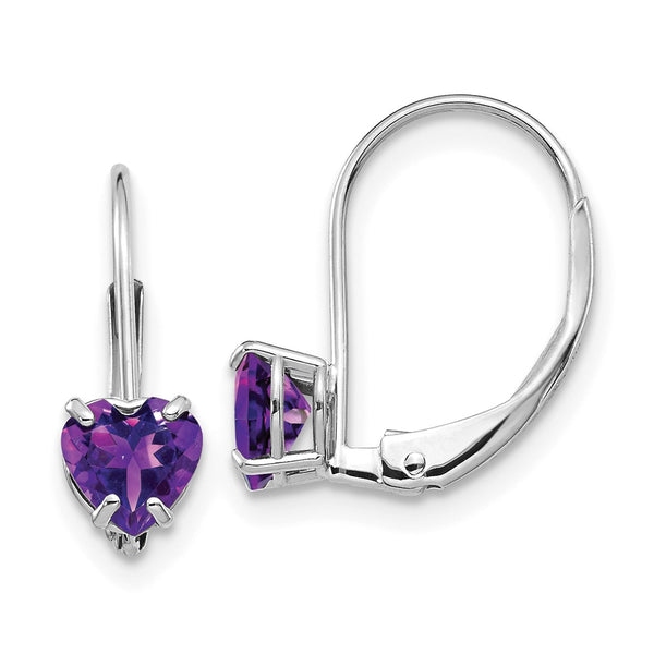 14K White Gold Heart-Shaped Amethyst Earrings - 5mm