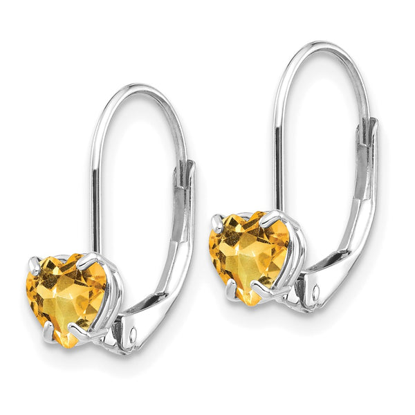 14K White Gold Heart-Shaped Citrine Earrings - 5mm