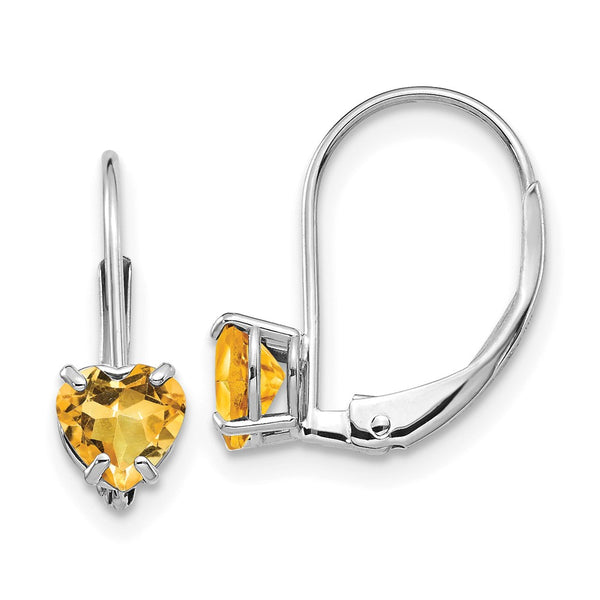 14K White Gold Heart-Shaped Citrine Earrings - 5mm