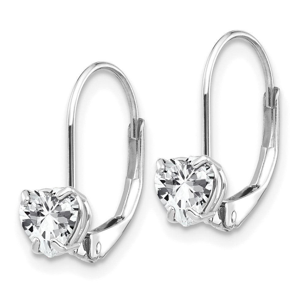 Exclusive 14K White Gold 5mm Heart-Shaped CZ Leverback Earrings - Stylish Value!