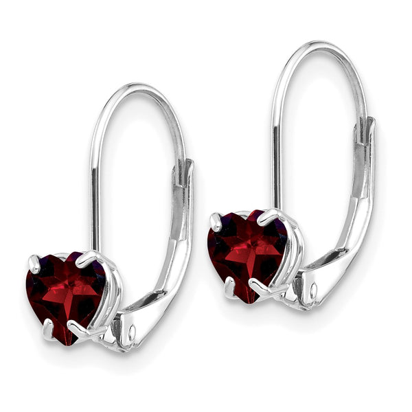 14K White Gold 5mm Heart-Shaped Garnet Earrings
