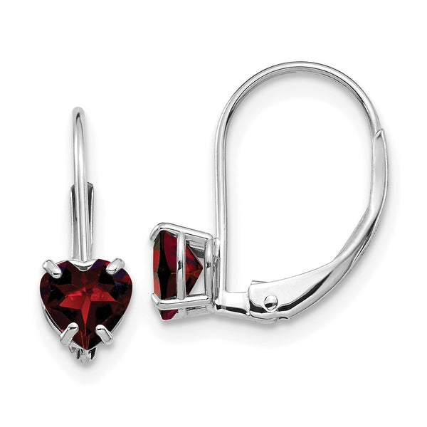 14K White Gold 5mm Heart-Shaped Garnet Earrings