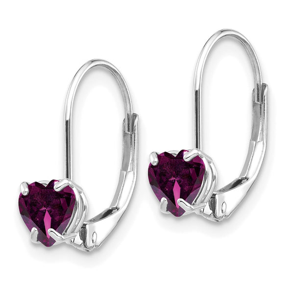 14K White Gold 5mm Heart-Shaped Rhodolite Garnet Earrings - Style GR1-1014999