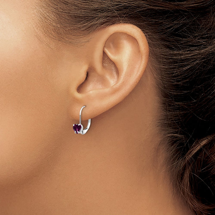Exclusive 14K White Gold 5mm Heart-Shaped Rhodolite Garnet Earrings - Stylish Value-3