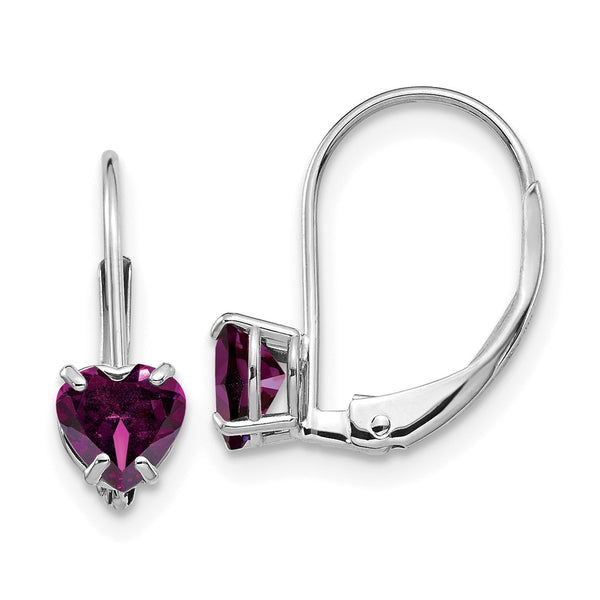 14K White Gold 5mm Heart-Shaped Rhodolite Garnet Earrings - Style GR1-1014999