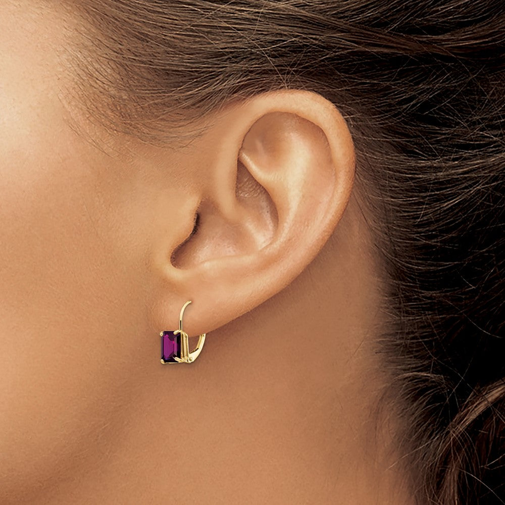 Buy Stylish 14K Gold 7x5mm Emerald Cut Amethyst Leverback Earrings - Luxury Value