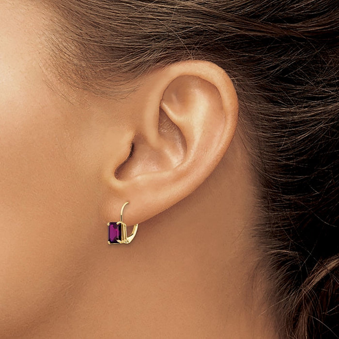 Buy Stylish 14K Gold 7x5mm Emerald Cut Amethyst Leverback Earrings - Luxury Value-3